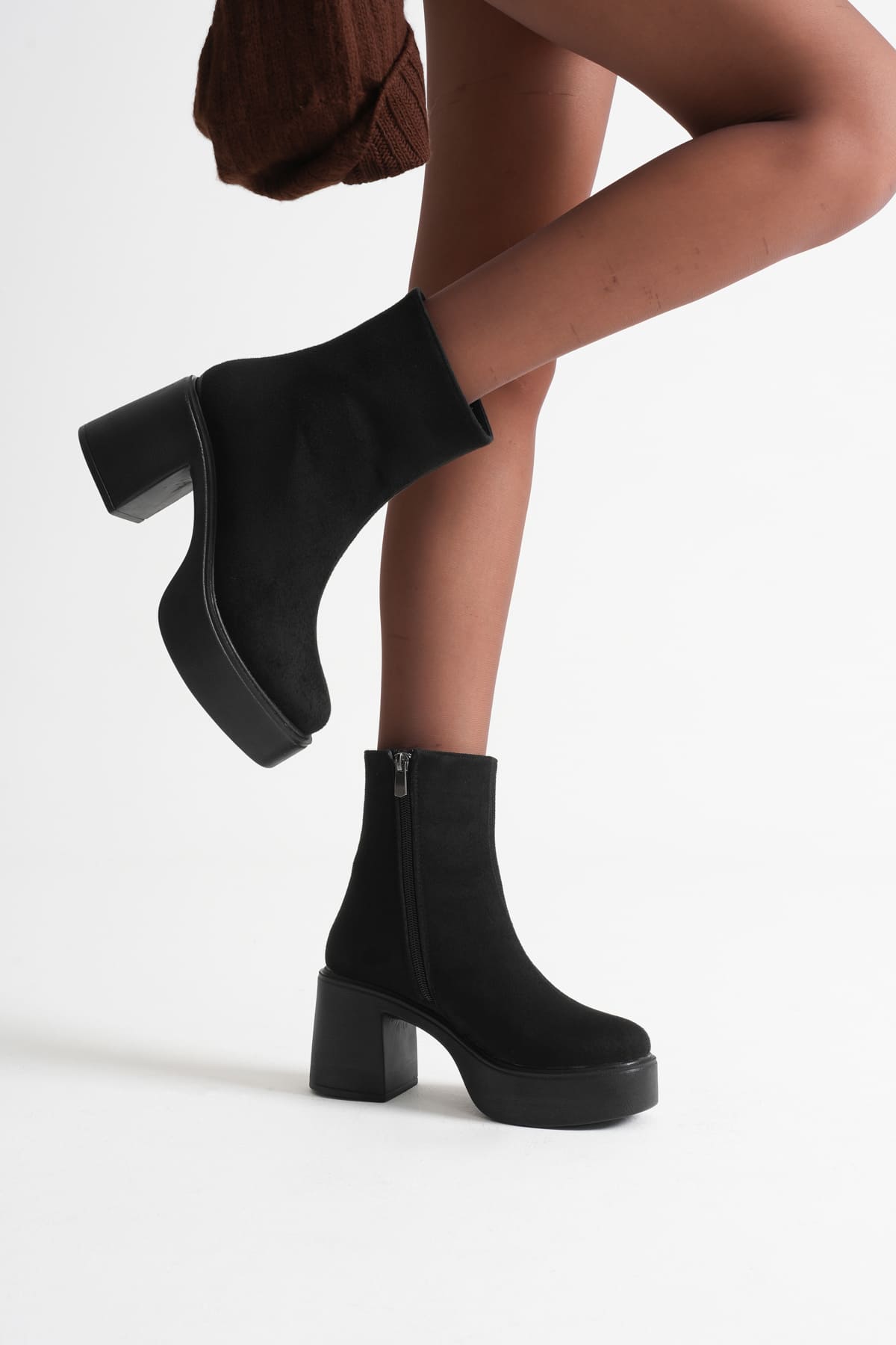Katy Premium Women's Black Suede Block Heel Boots