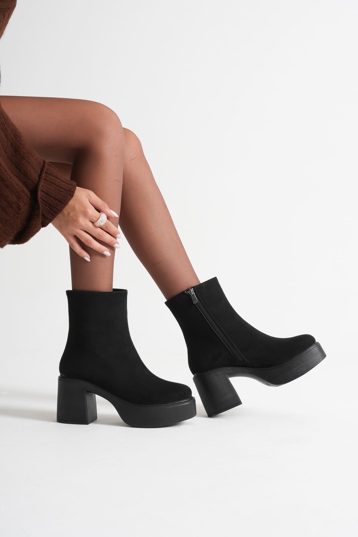 Katy Premium Women's Black Suede Block Heel Boots