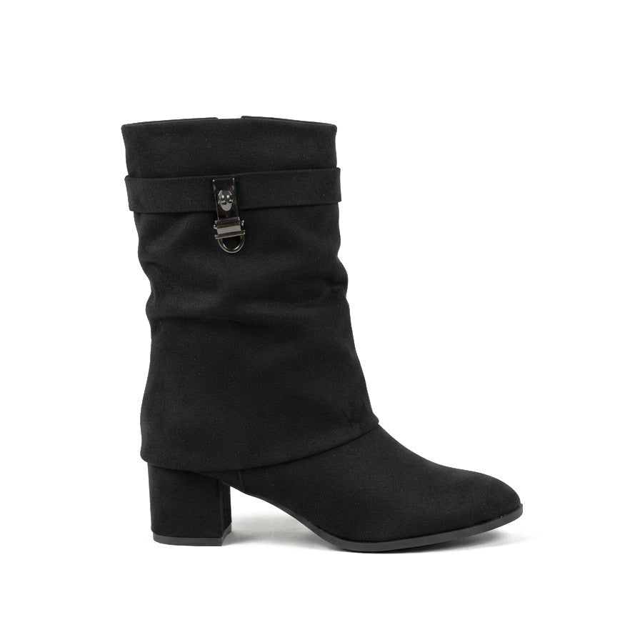 ZRNE-B02 Premium Siyah Süet Topuklu Bot 6.5 cm
