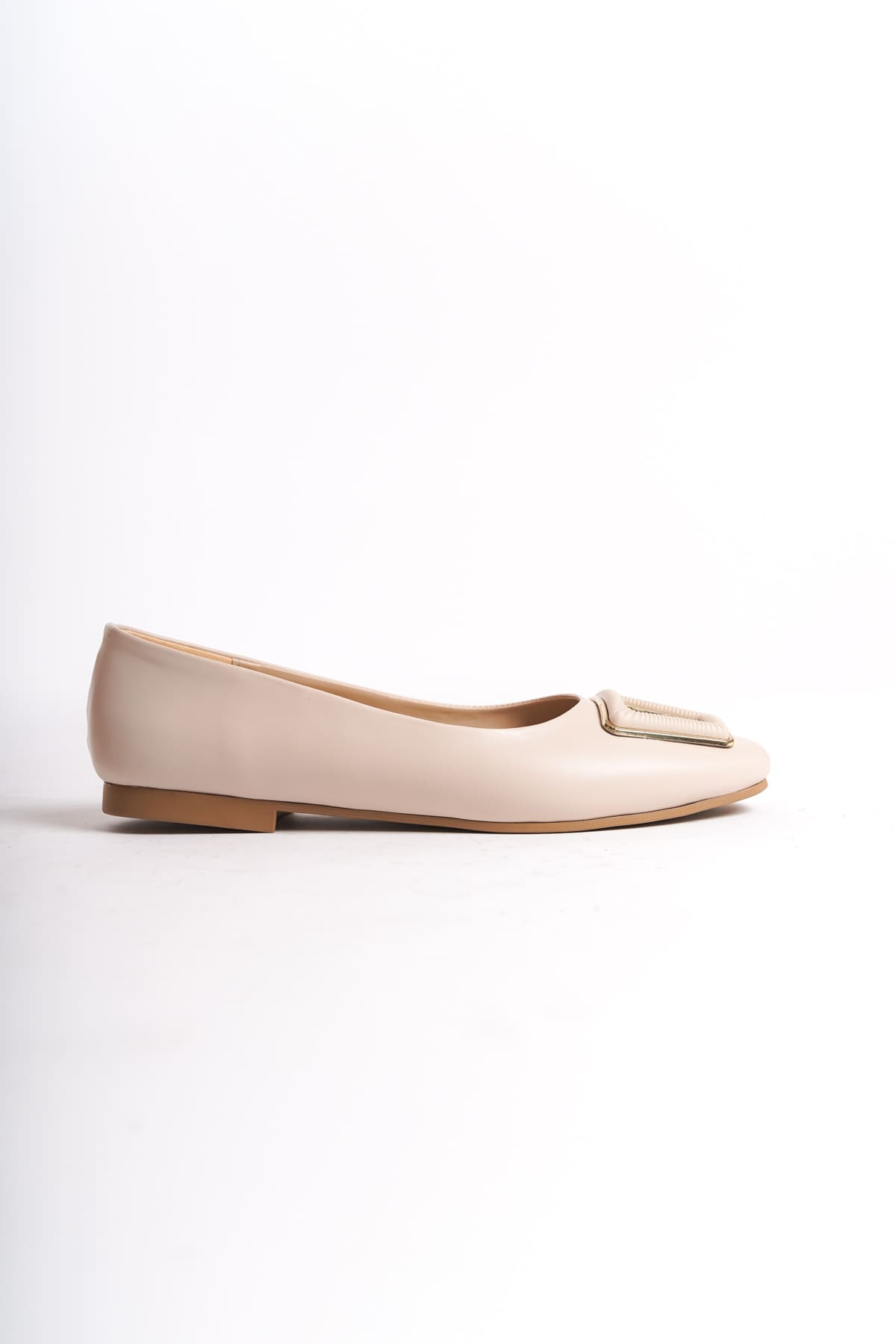 KAYLA Laceless Orthopedic Comfortable Sole Buckle Detailed Women's Ballerinas - Cream