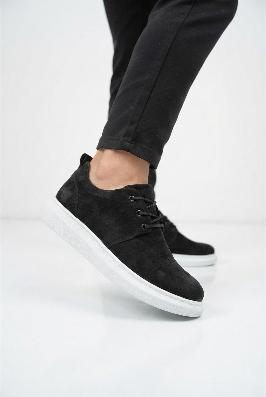 ZRK-X003 Yüksek Kalite Siyah Beyaz Süet Bağcıklı Günlük Erkek Casual Ayakkabı