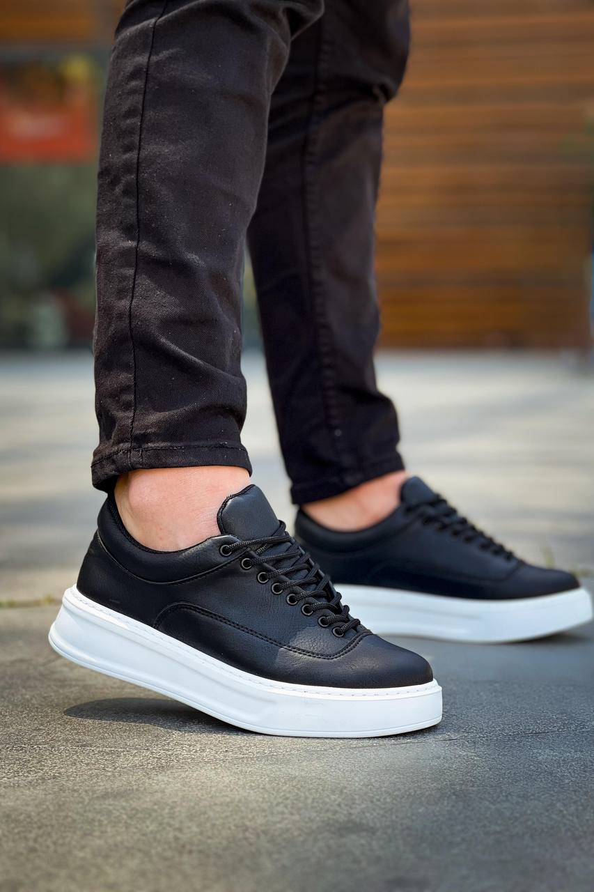ZRK-X005 Yüksek Kalite Siyah Beyaz Bağcıklı Kalın Taban Erkek  Sneaker