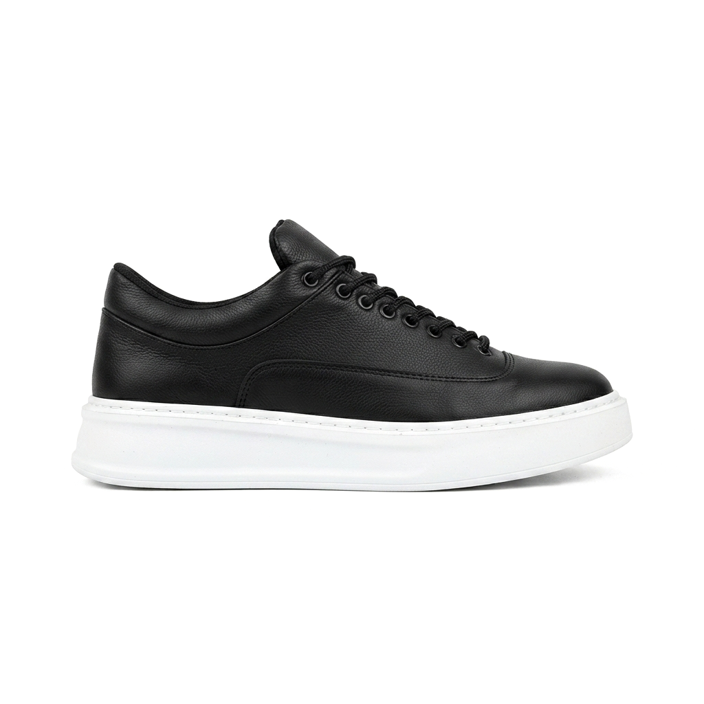 ZRK-X005 Yüksek Kalite Siyah Beyaz Bağcıklı Kalın Taban Erkek  Sneaker