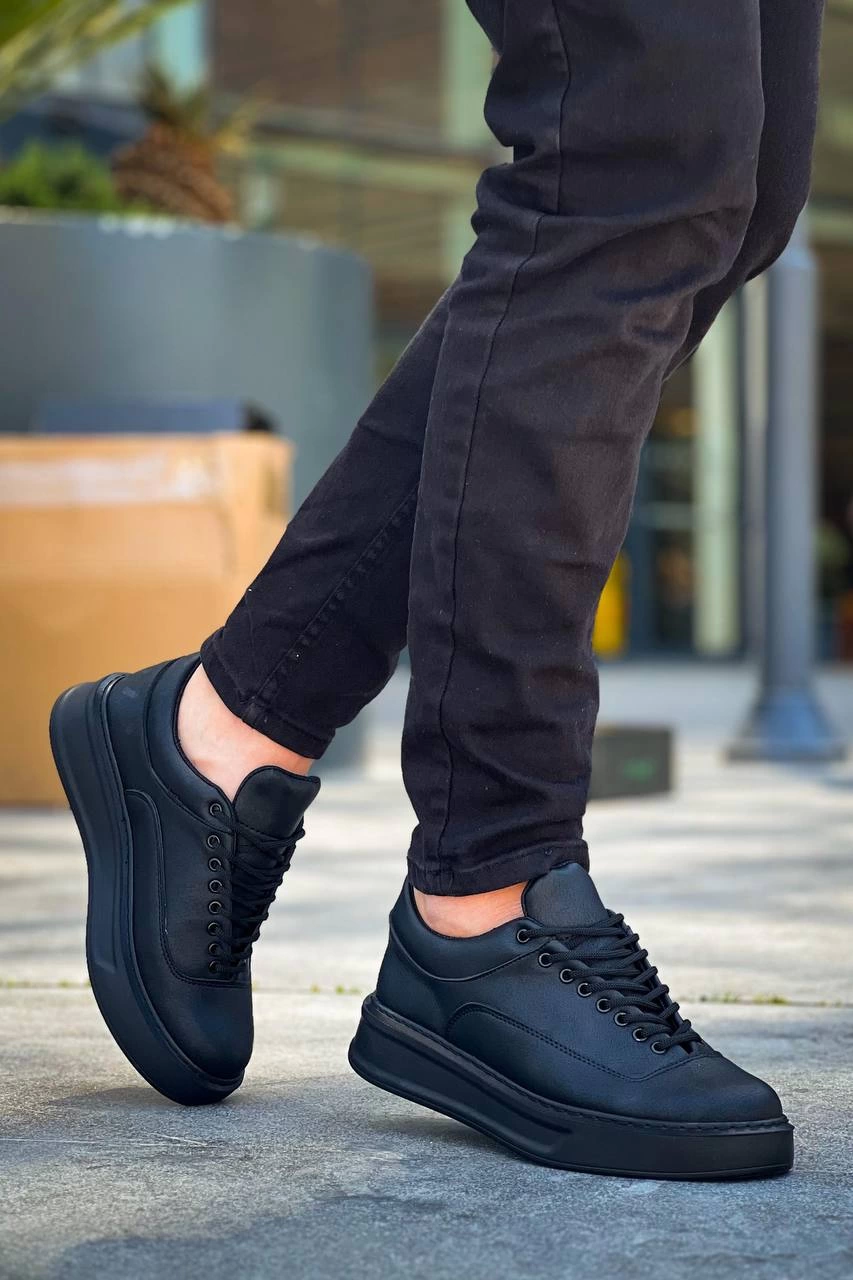 Premium Siyah Cilt Siyah Taban  Bağcıklı  Günlük Erkek  Ayakkabı