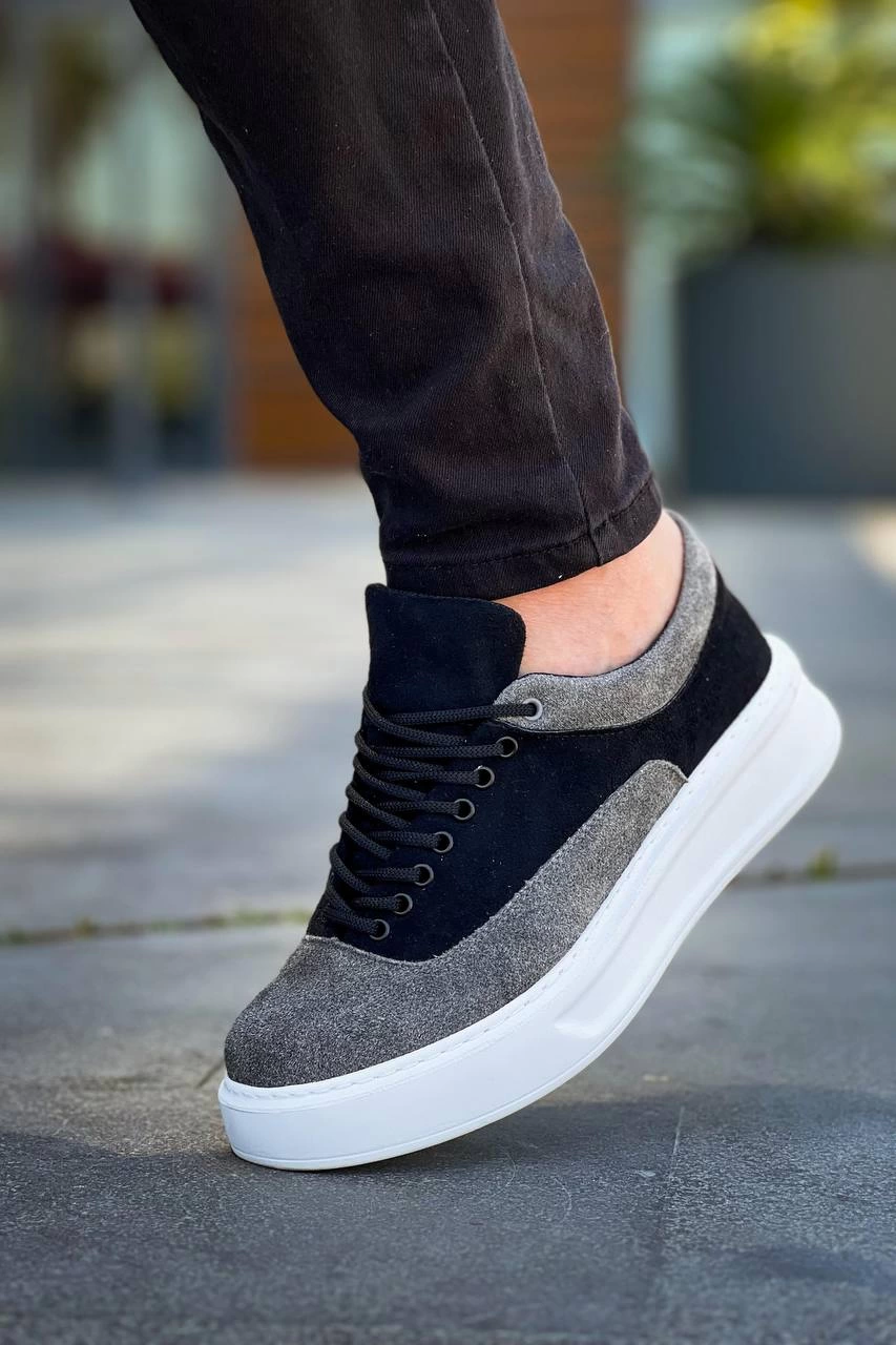 Premium Siyah Gri Süet Bağcıklı  Günlük Erkek  Ayakkabı