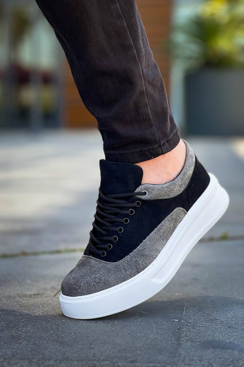 ZRK-X005 Yüksek Kalite Siyah Gri Süet Bağcıklı Kalın Taban Erkek Sneaker