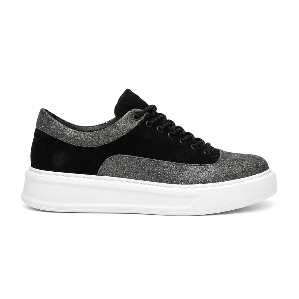 ZRK-X005 Yüksek Kalite Siyah Gri Süet Bağcıklı Kalın Taban Erkek Sneaker