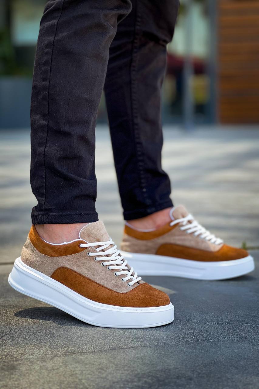 ZRK-X005 Yüksek Kalite Taba Süet Bağcıklı Kalın Taban Erkek Sneaker