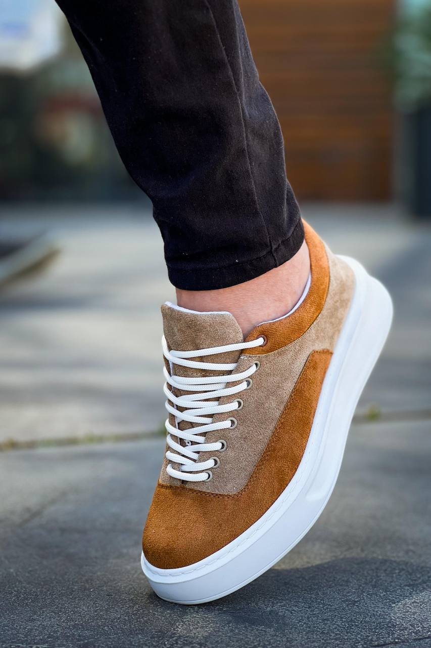 ZRK-X005 Yüksek Kalite Taba Süet Bağcıklı Kalın Taban Erkek Sneaker