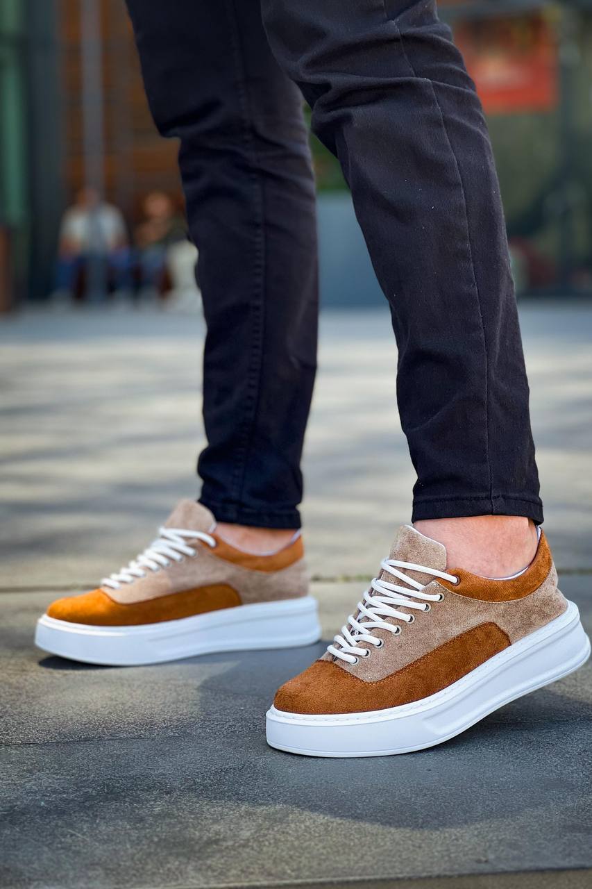 ZRK-X005 Yüksek Kalite Taba Süet Bağcıklı Kalın Taban Erkek Sneaker