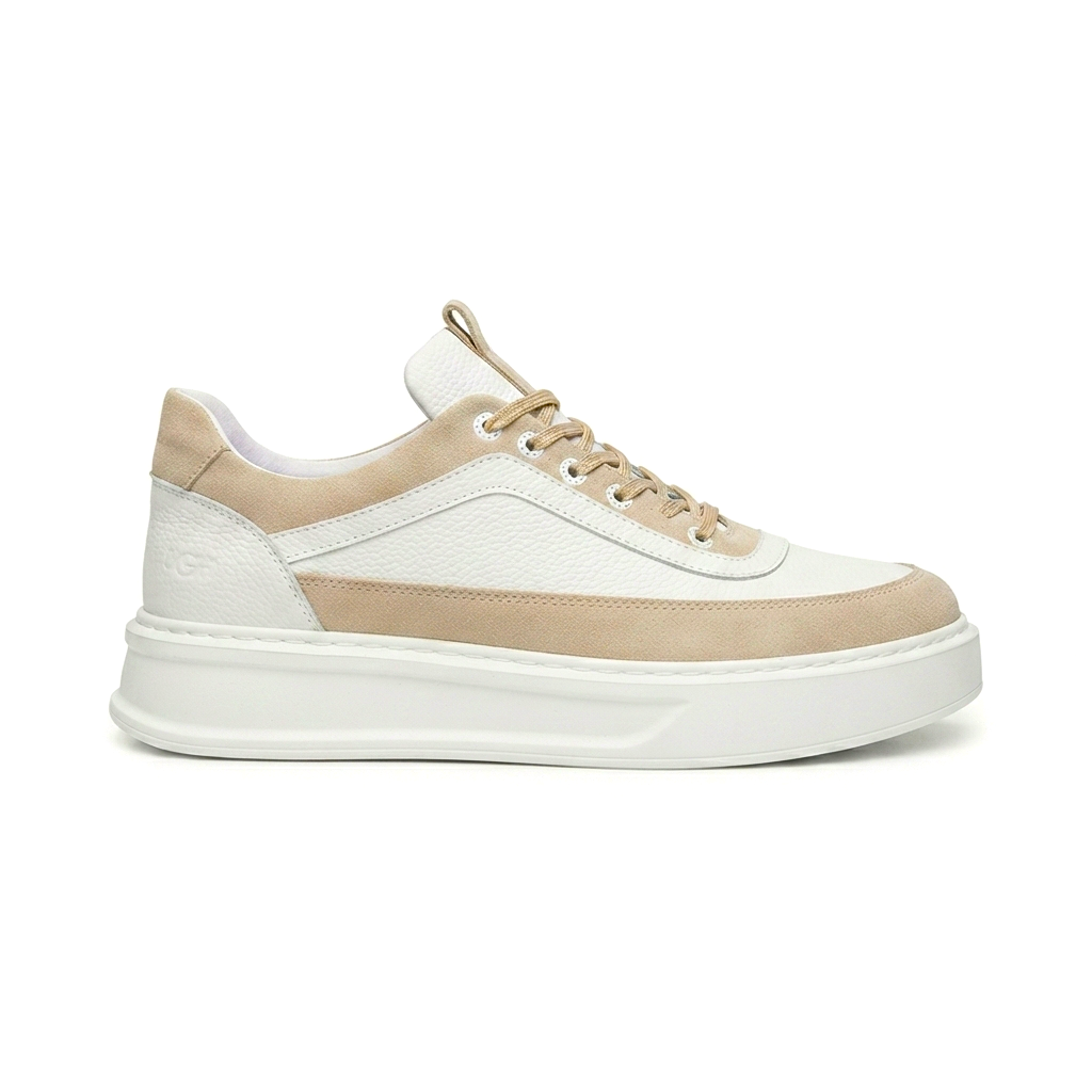 ZRK-X006 Premium Yüksek Taban Beyaz Bej Bağcıklı Erkek Sneaker