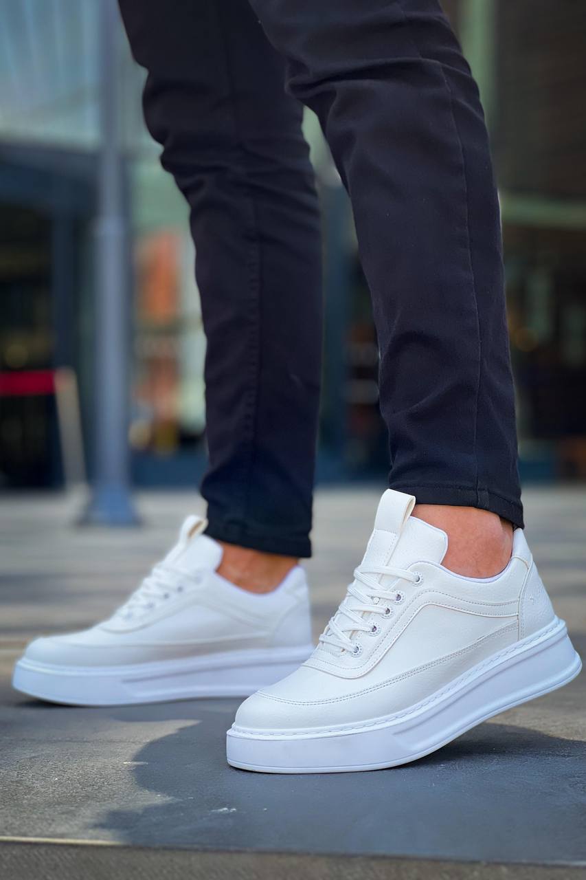 ZRK-X006 Premium Yüksek Taban Beyaz Bağcıklı Erkek Sneaker