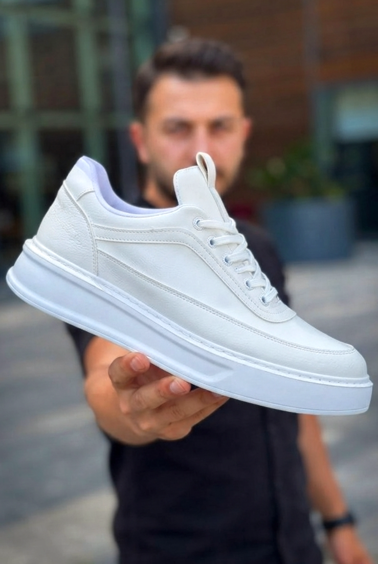 ZRK-X006 Premium Yüksek Taban Beyaz Bağcıklı Erkek Sneaker