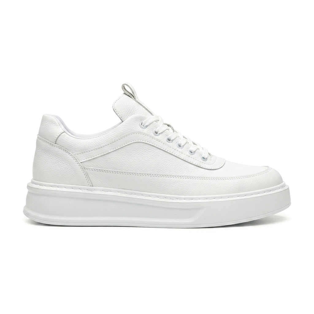 ZRK-X006 Premium Yüksek Taban Beyaz Bağcıklı Erkek Sneaker
