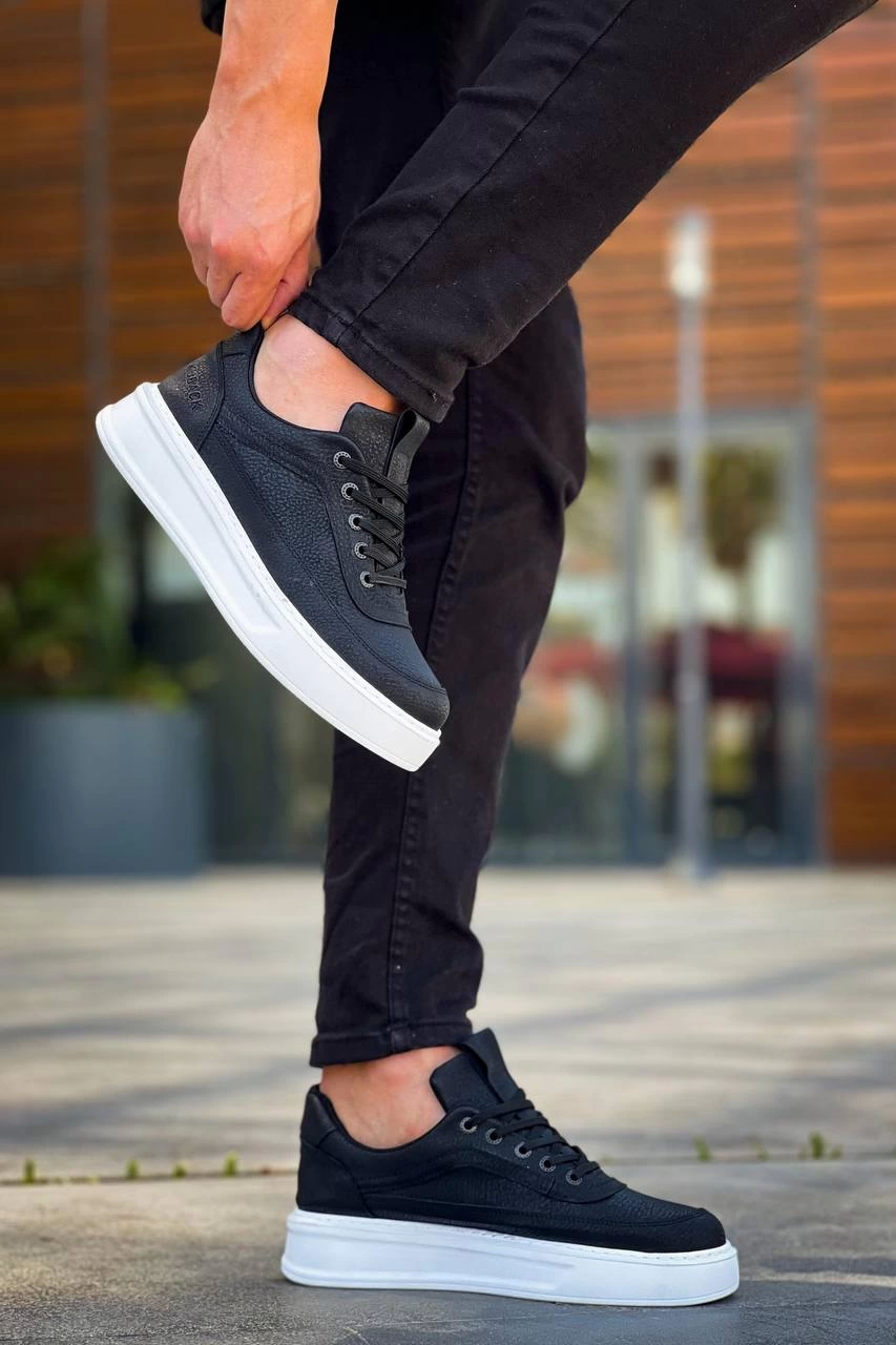 ZRN-006 Premium Siyah Beyaz Yüksek Taban Bağcıklı Günlük Erkek Spor Ayakkabı