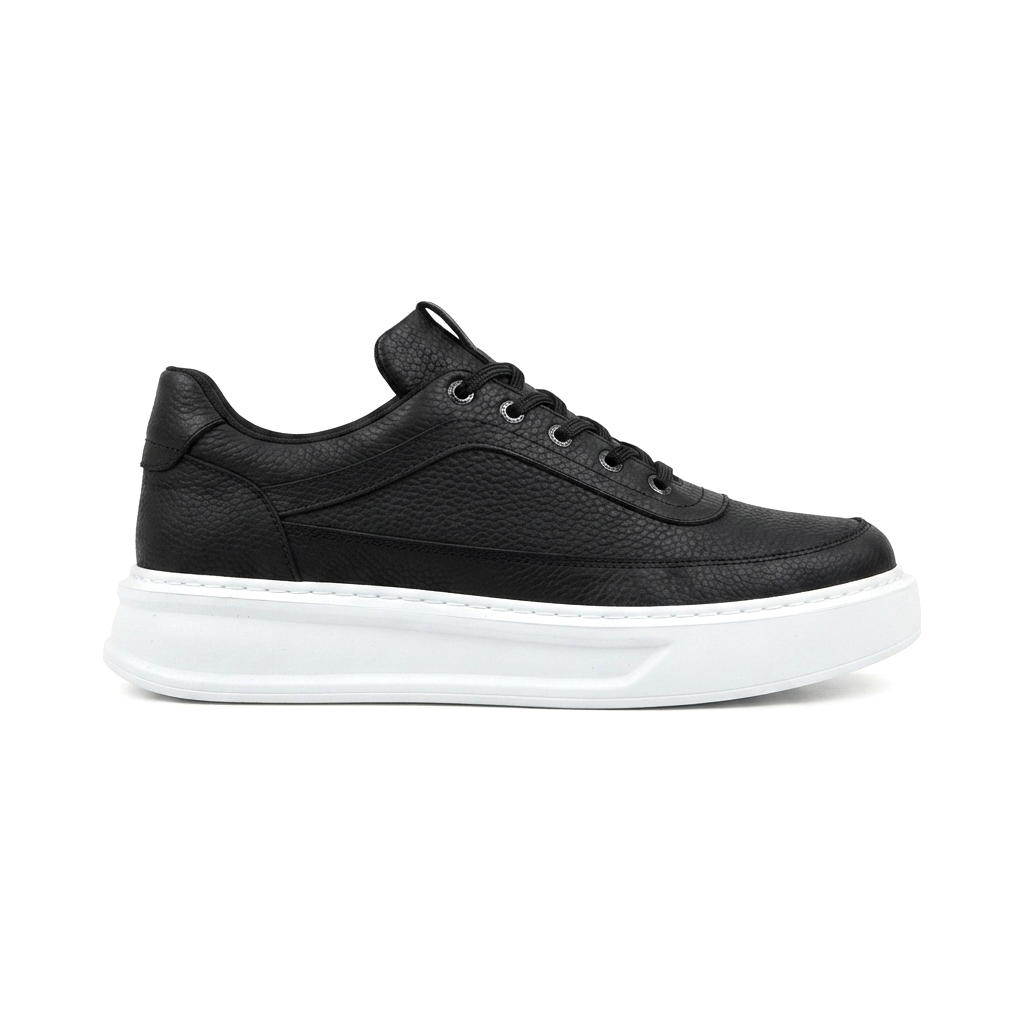 ZRK-X006 Premium Yüksek Taban Siyah Beyaz Bağcıklı Erkek Sneaker