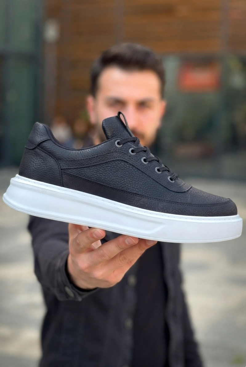 ZRK-X006 Premium Yüksek Taban Siyah Beyaz Bağcıklı Erkek Sneaker