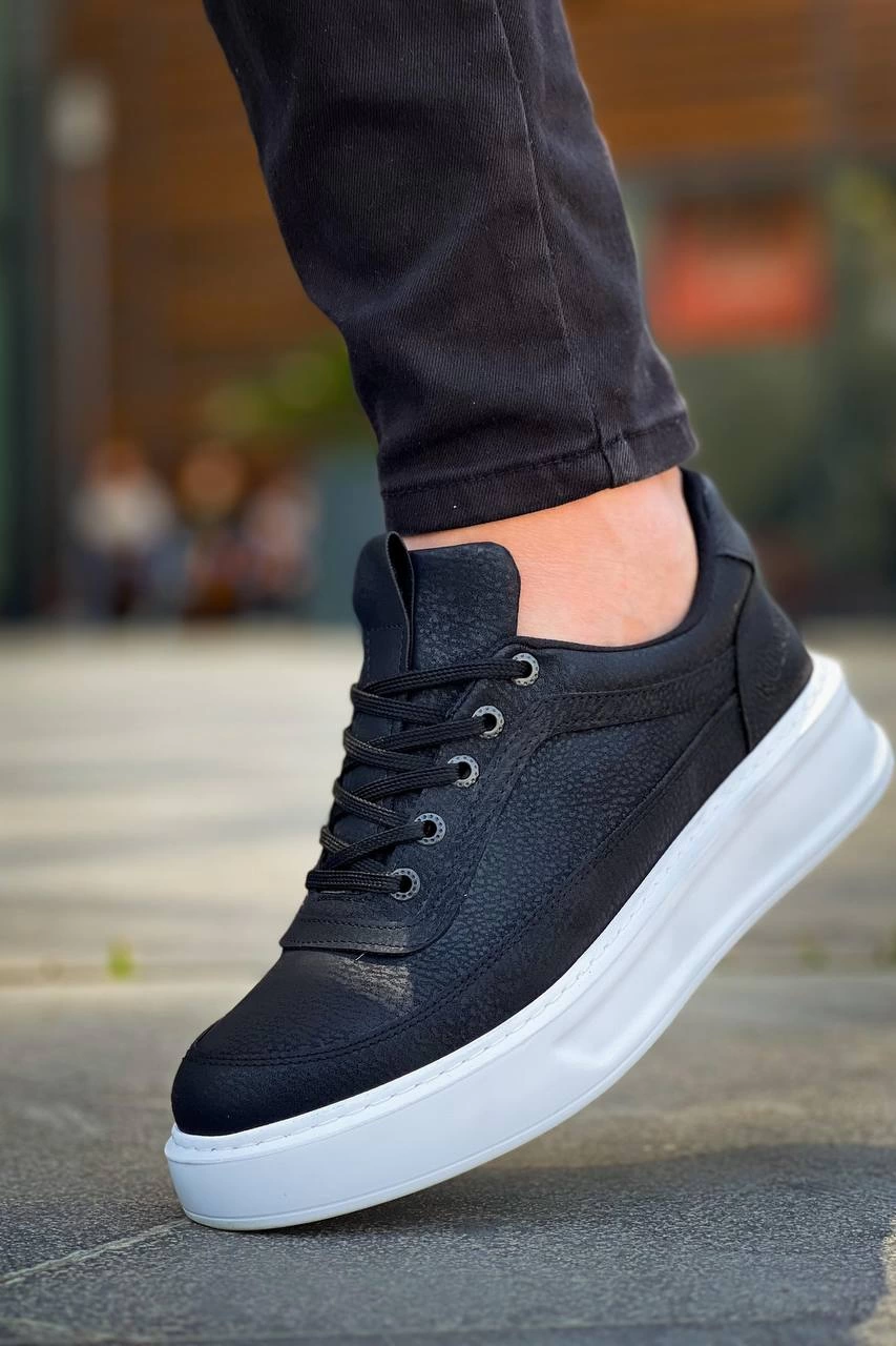 ZRN-006 Premium Siyah Beyaz Yüksek Taban Bağcıklı Günlük Erkek Spor Ayakkabı