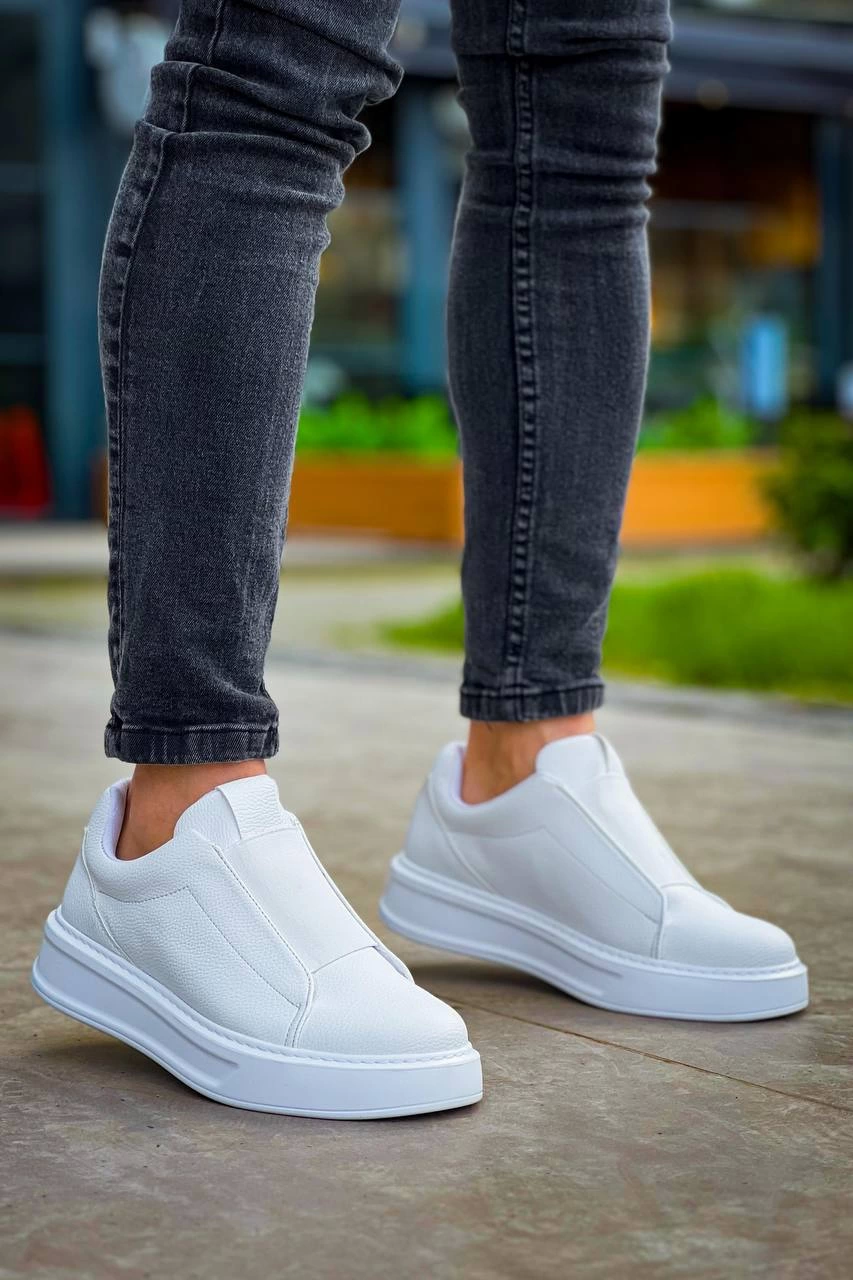 ZRN-007 Beyaz Yüksek Taban Tek Bant Bağcıksız Günlük Comfort Erkek Sneaker
