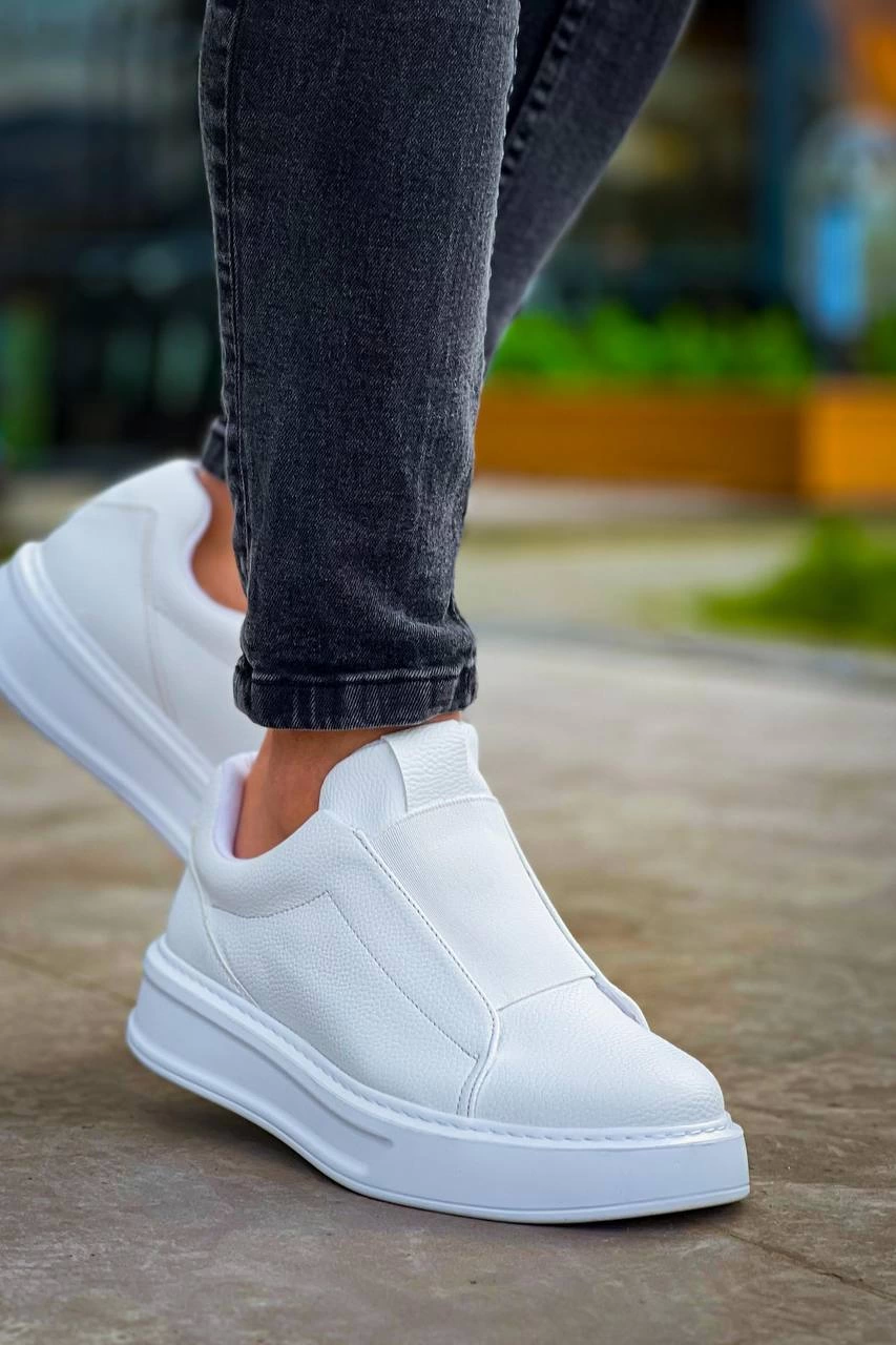 ZRN-007 Beyaz Yüksek Taban Tek Bant Bağcıksız Günlük Comfort Erkek Sneaker