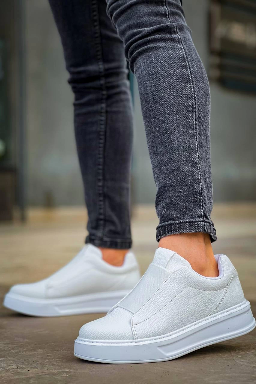 ZRN-007 Beyaz Yüksek Taban Tek Bant Bağcıksız Günlük Comfort Erkek Sneaker