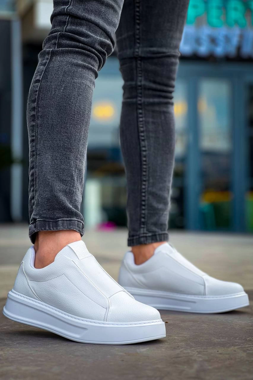 ZRN-007 Beyaz Yüksek Taban Tek Bant Bağcıksız Günlük Comfort Erkek Sneaker