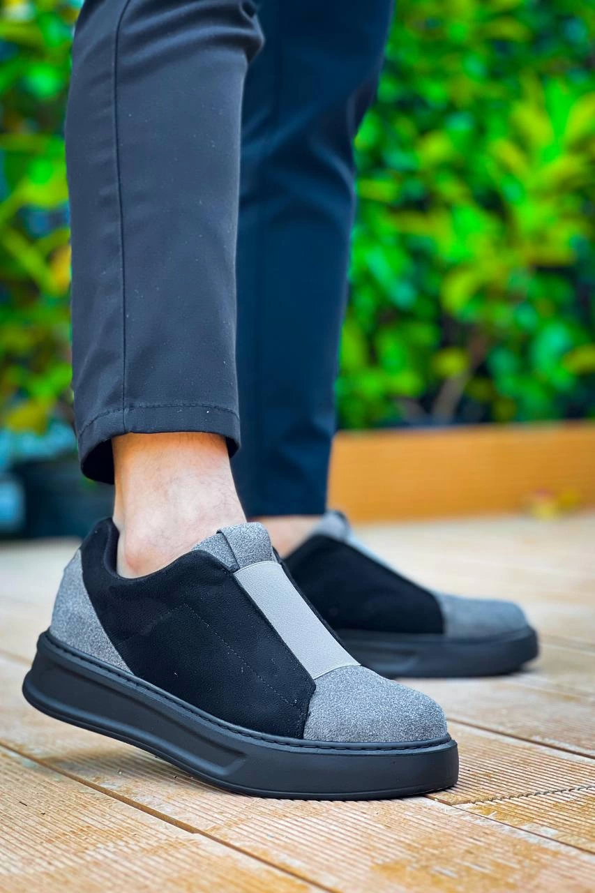 ZRN-007 Siyah Gri Yüksek Taban Tek Bant Bağcıksız Günlük Comfort Erkek Sneaker