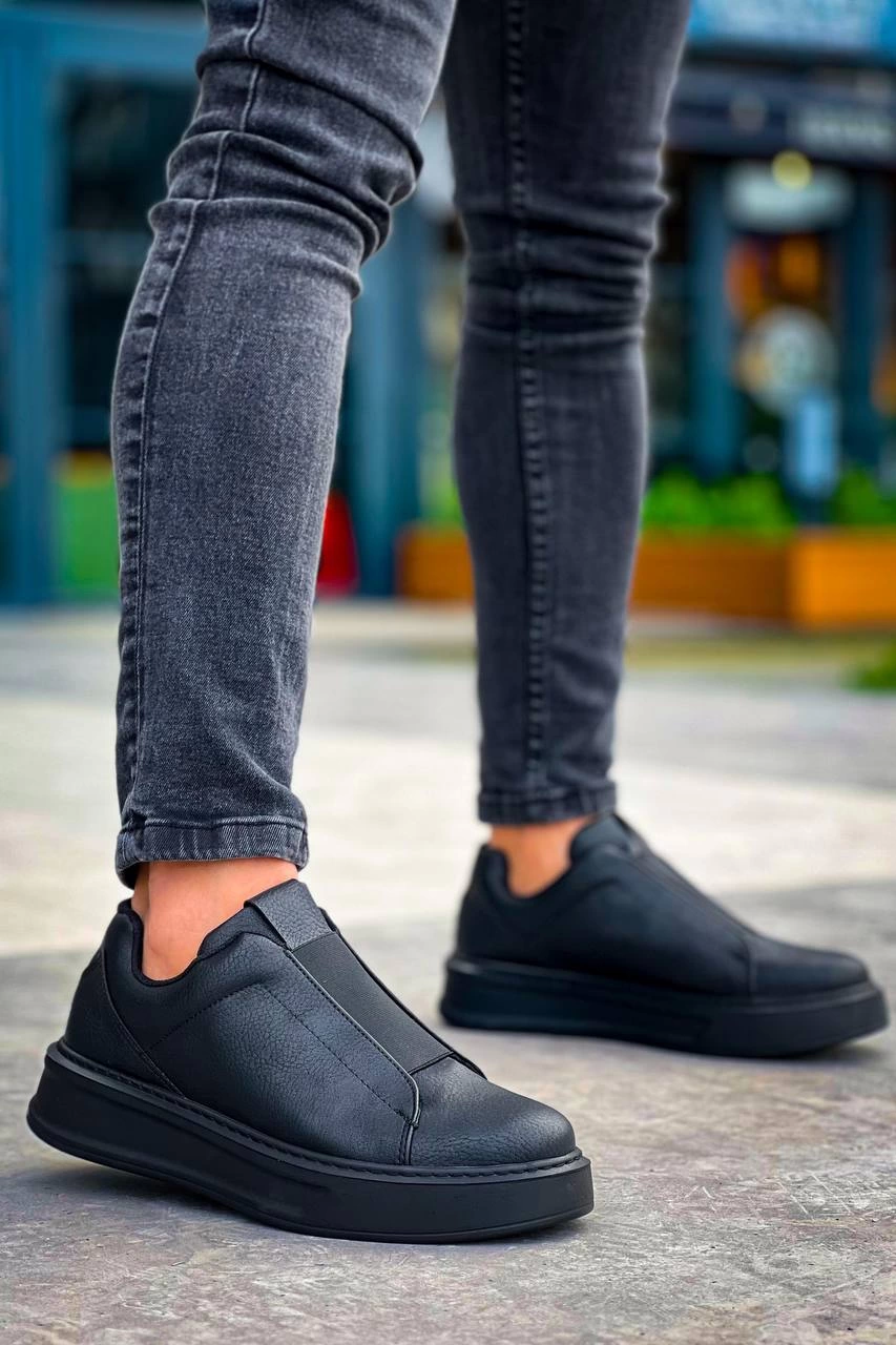 ZRN-007 Siyah Yüksek Taban Tek Bant Bağcıksız Günlük Comfort Erkek Sneaker