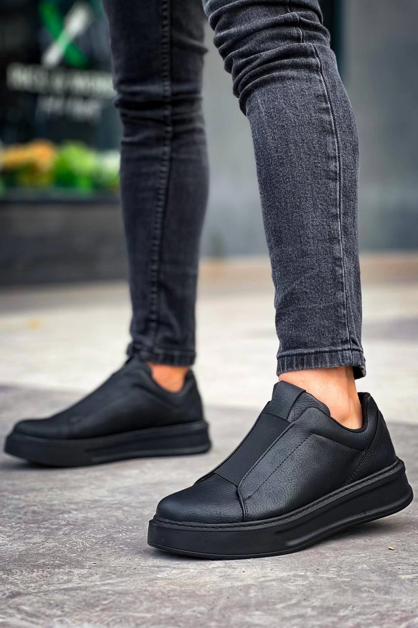 ZRN-007 Siyah Yüksek Taban Tek Bant Bağcıksız Günlük Comfort Erkek Sneaker