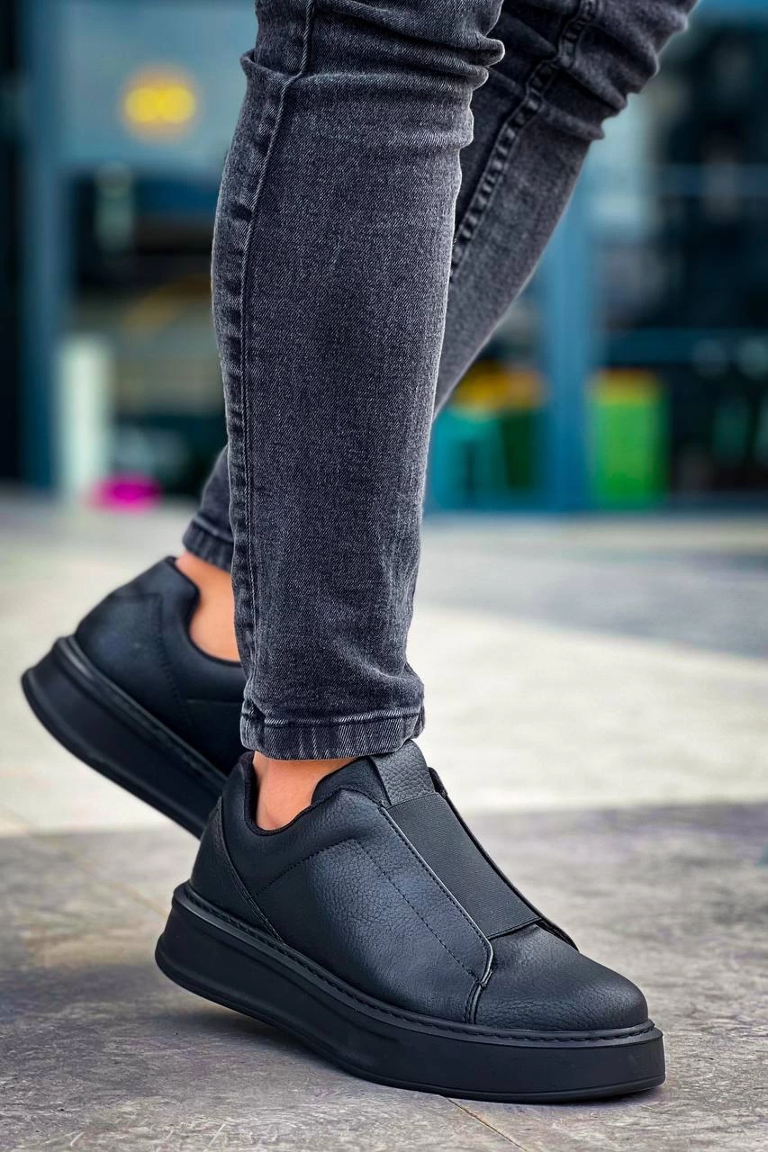 ZRN-007 Siyah Yüksek Taban Tek Bant Bağcıksız Günlük Comfort Erkek Sneaker