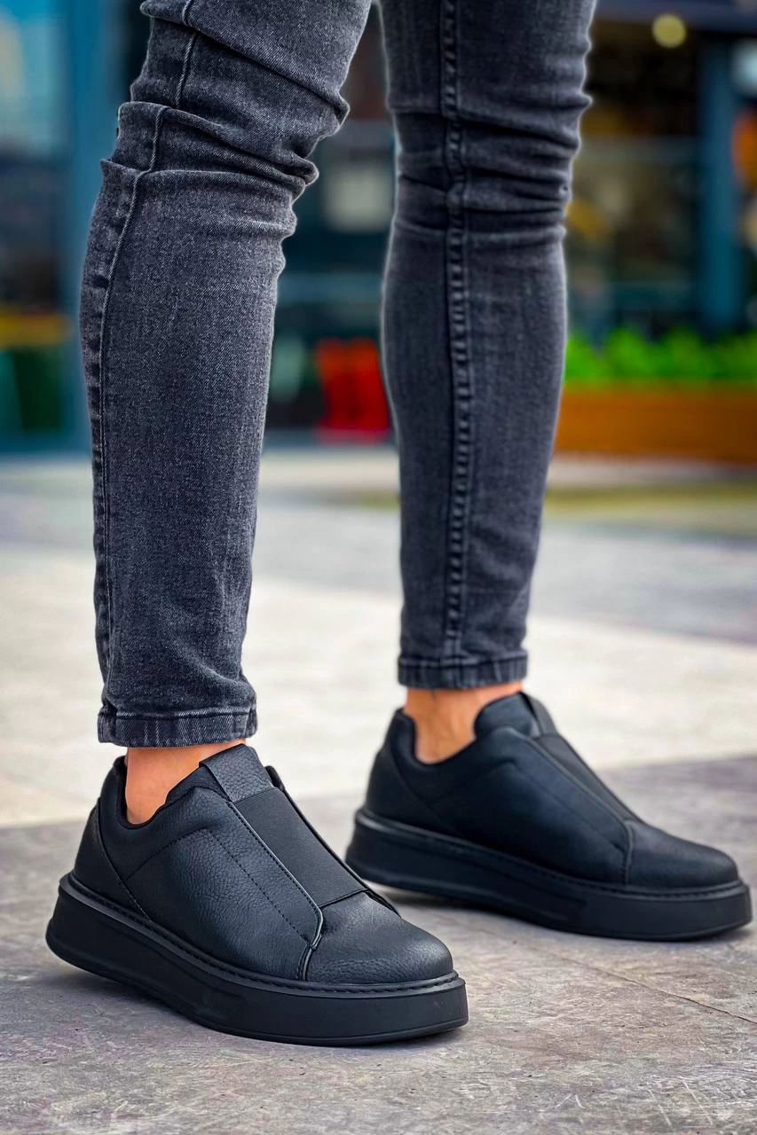 ZRN-007 Siyah Yüksek Taban Tek Bant Bağcıksız Günlük Comfort Erkek Sneaker