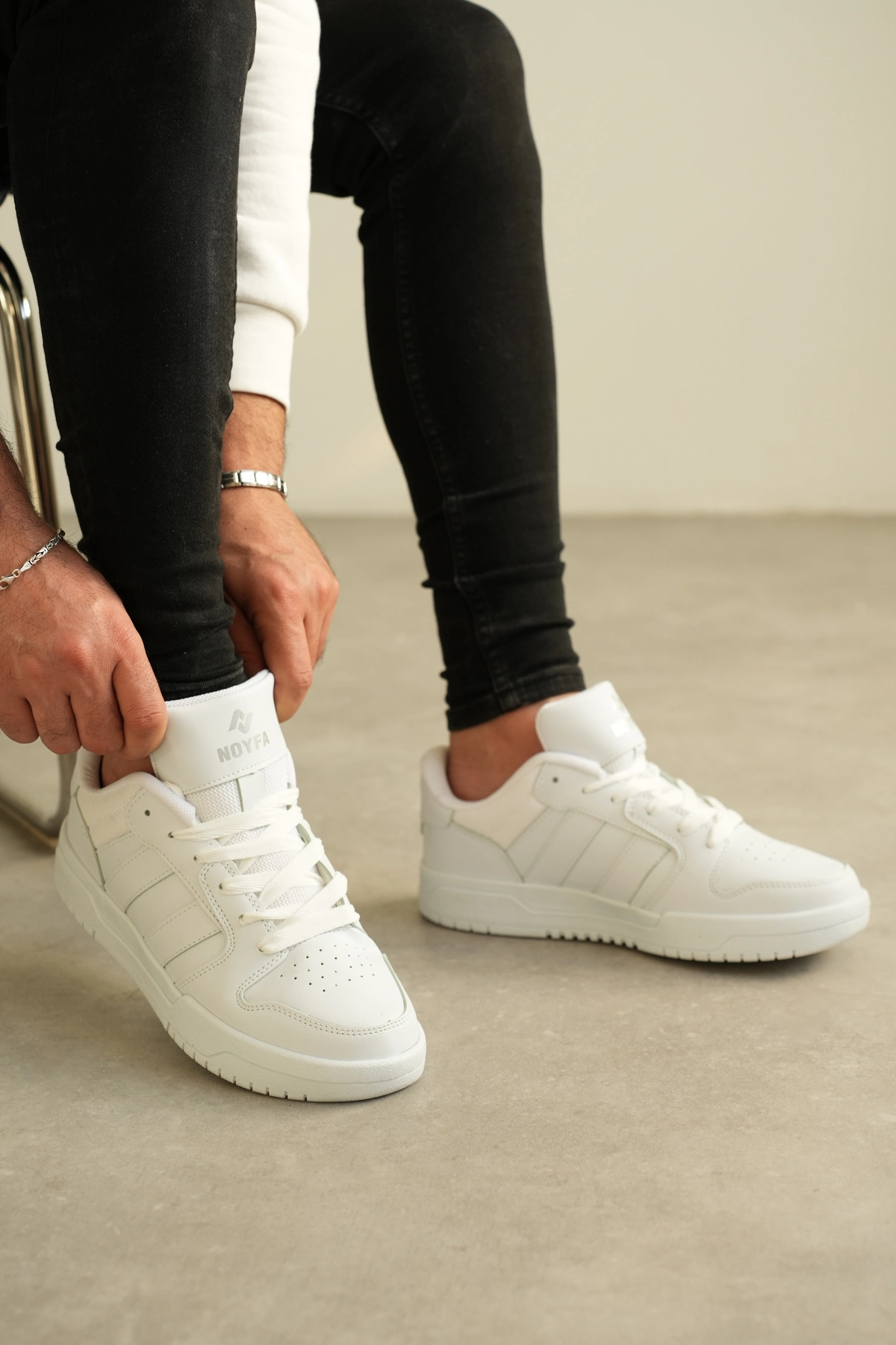 ZRK-013 Premium Çizgili Beyaz Günlük Erkek Sneakers