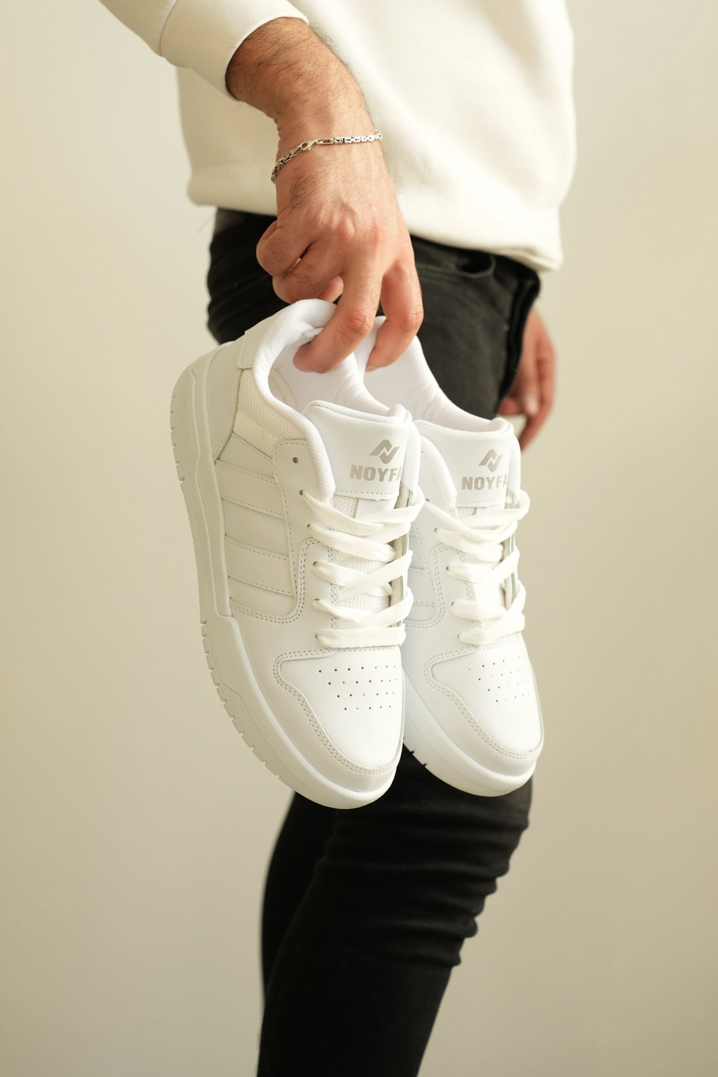ZRK-013 Premium Çizgili Beyaz Günlük Erkek Sneakers