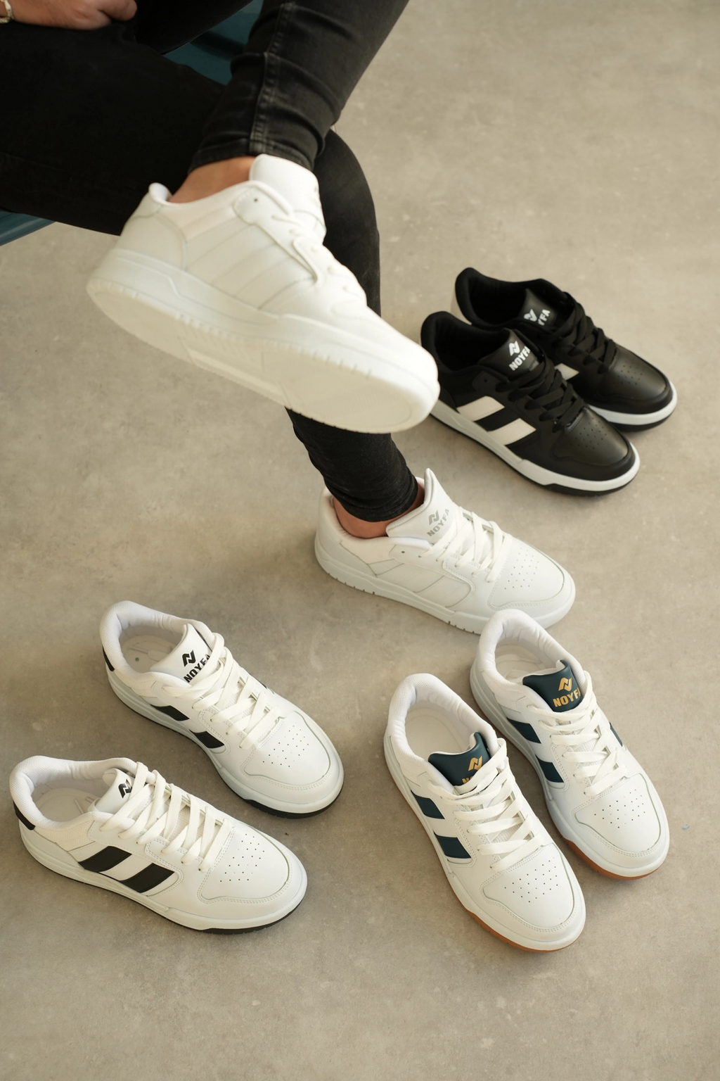 ZRK-013 Premium Çizgili Beyaz Petrol Günlük Erkek Sneakers