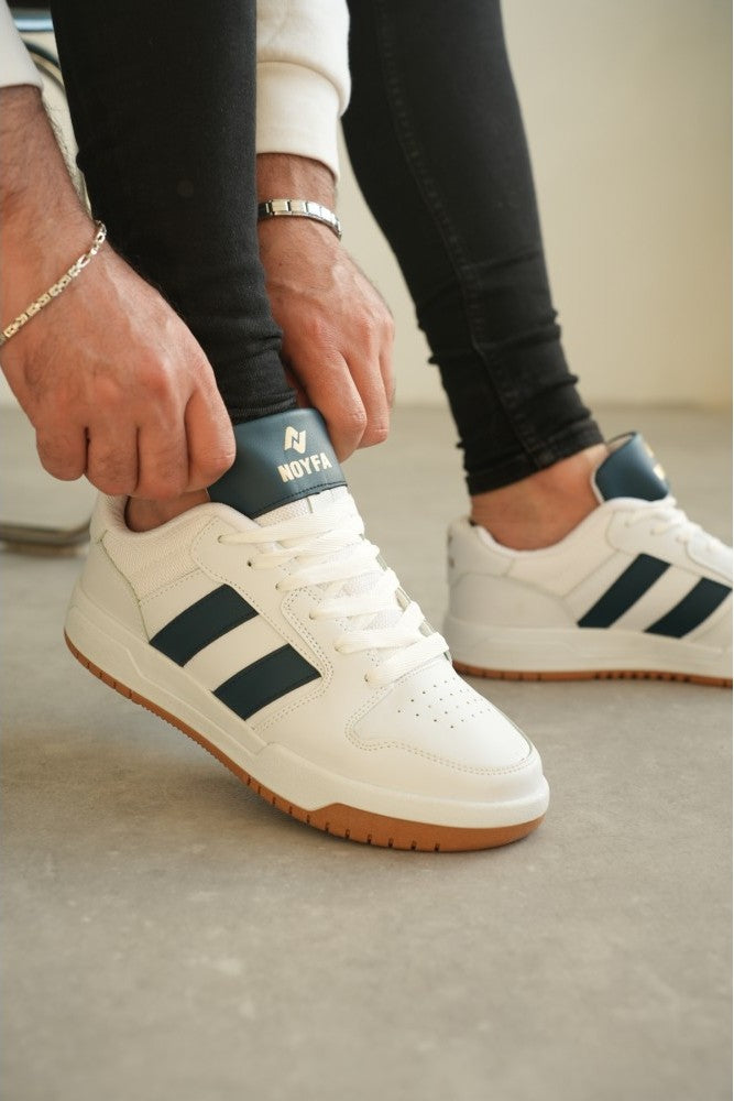 ZRK-013 Premium Çizgili Beyaz Petrol Günlük Erkek Sneakers