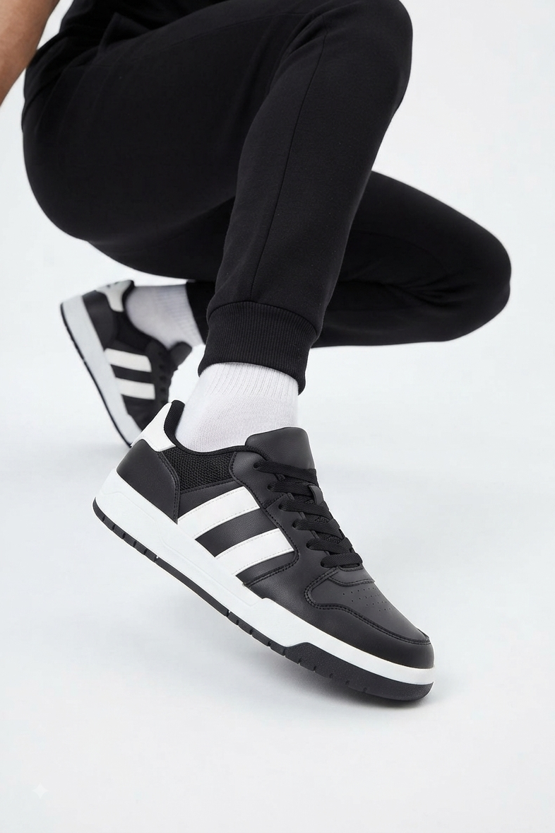 ZRK-X013 Exclusive Siyah Beyaz Günlük Erkek Bağcıklı Sneaker