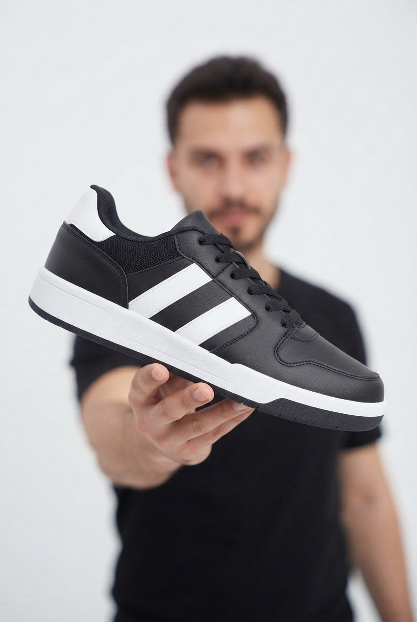 ZRK-X013 Exclusive Siyah Beyaz Günlük Erkek Bağcıklı Sneaker