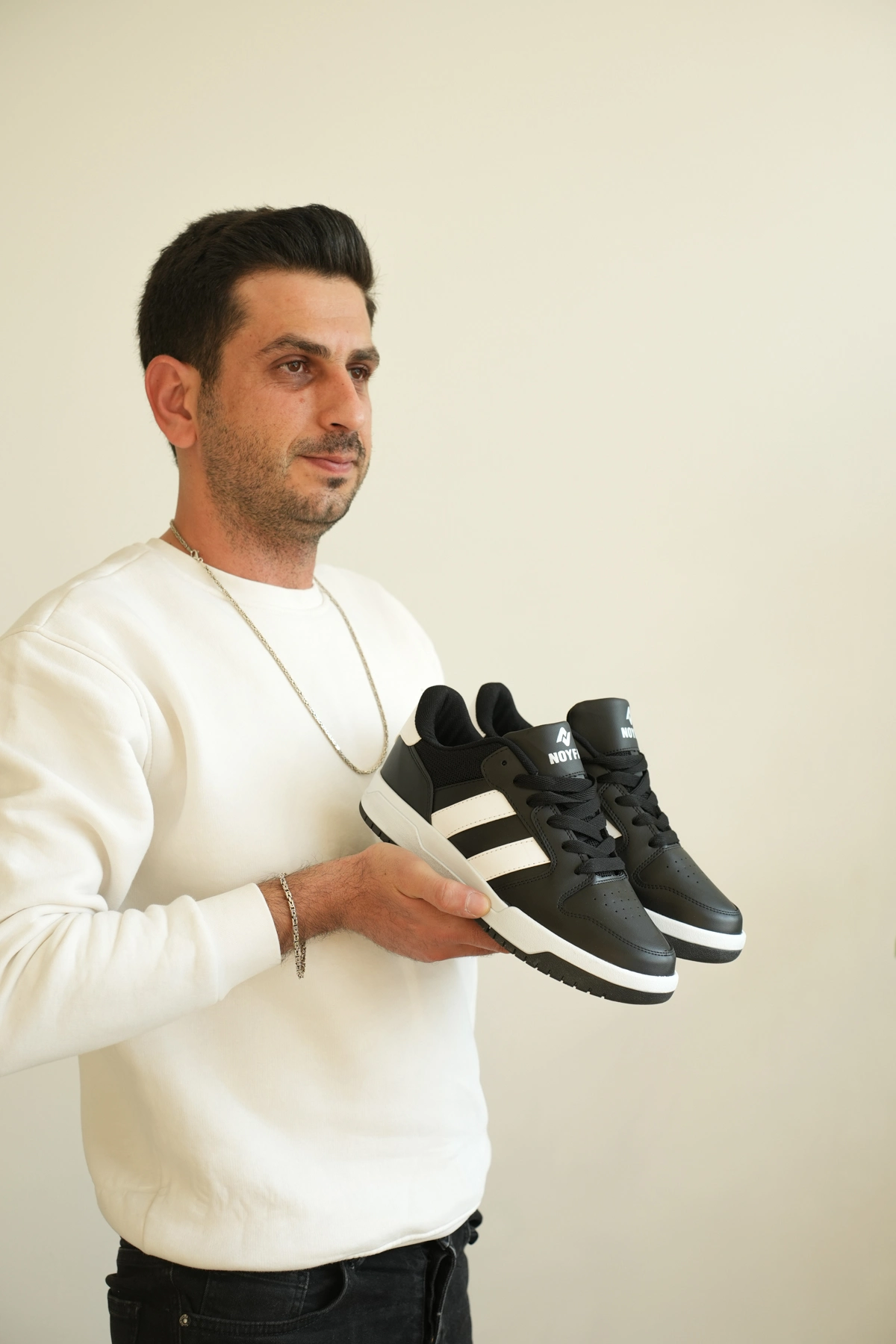 ZRK-013 Premium Çizgili Siyah Beyaz Günlük Erkek Sneakers