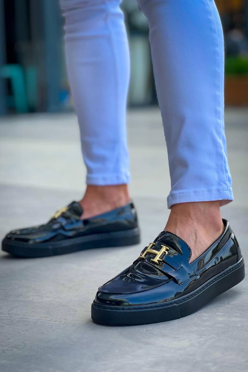 ZRK-027 Bağcıksız Siyah Rugan H Günlük Erkek Klasik Ayakkabı