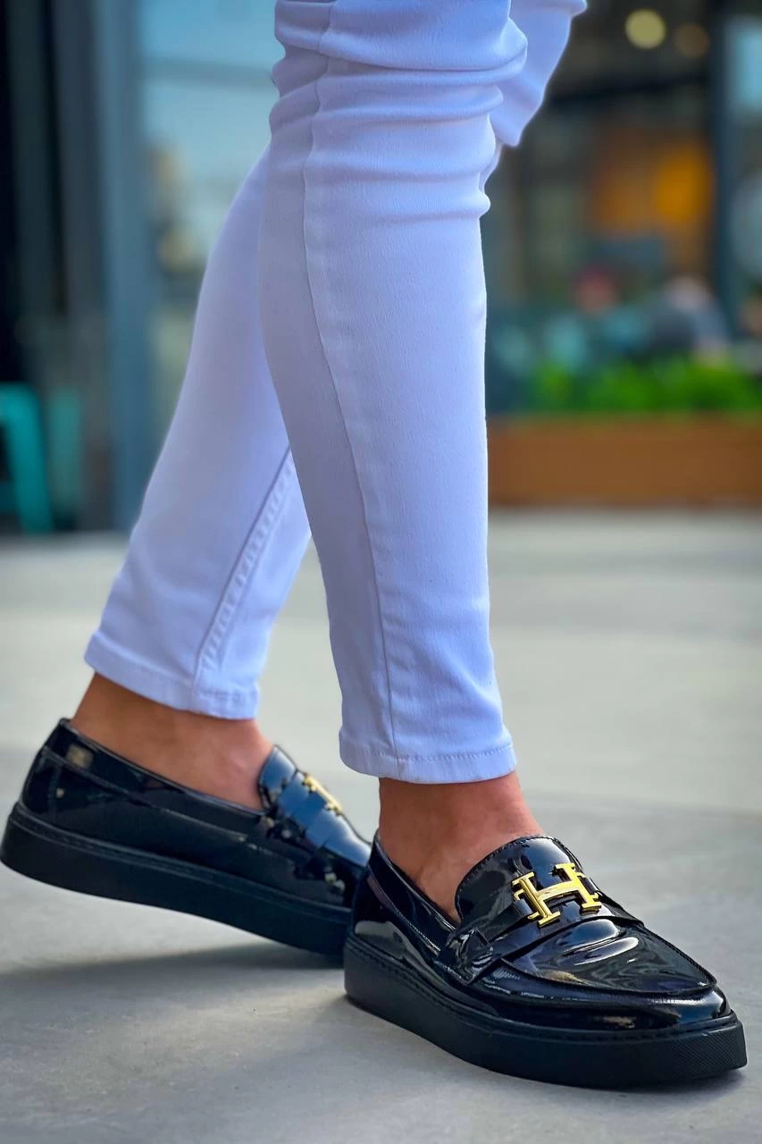 ZRK-027 Bağcıksız Siyah Rugan H Günlük Erkek Klasik Ayakkabı