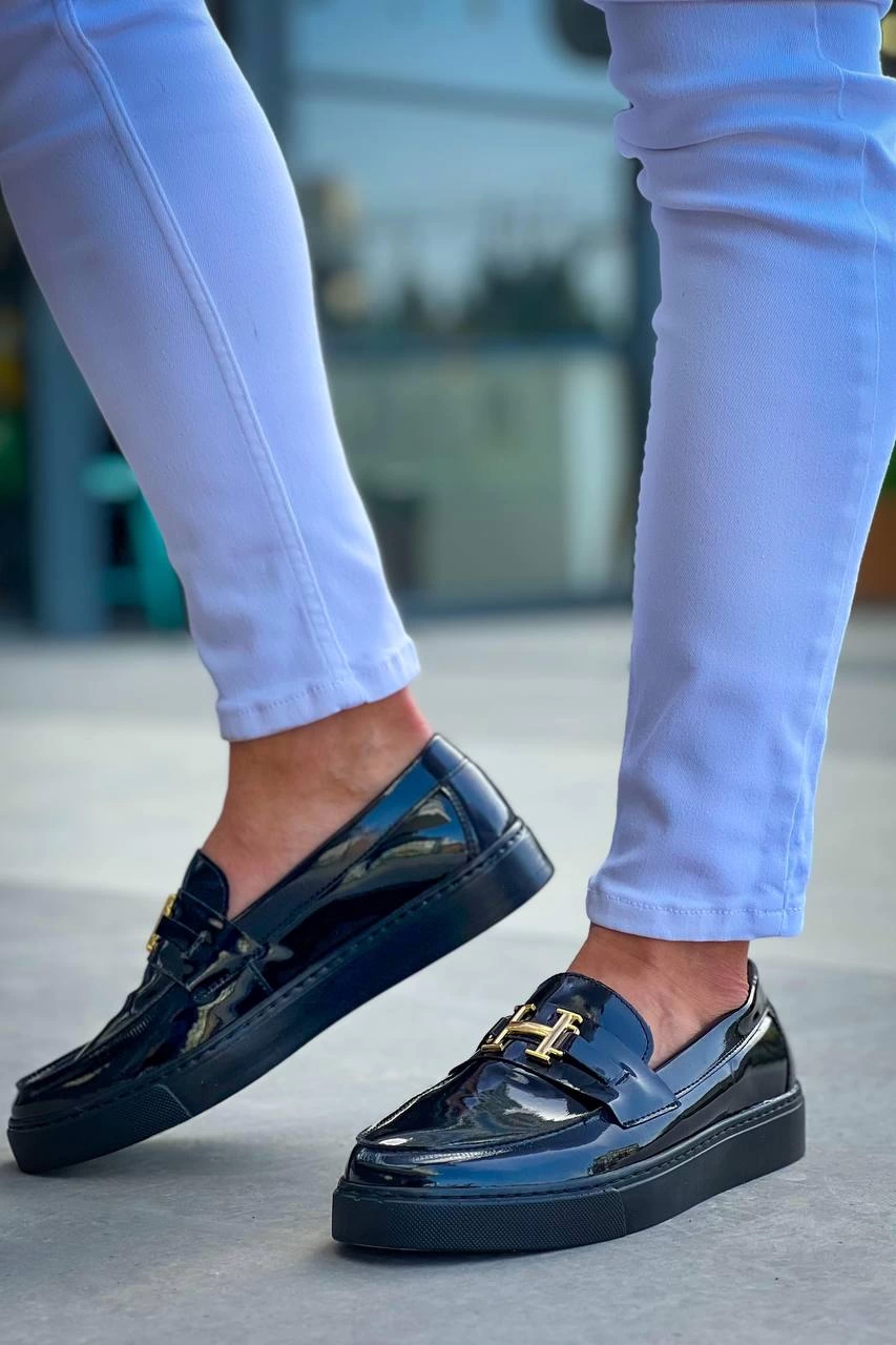 ZRK-027 Bağcıksız Siyah Rugan H Günlük Erkek Klasik Ayakkabı