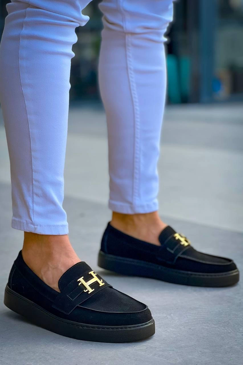 ZRK-027 Bağcıksız Siyah Süet H Günlük Erkek Klasik Ayakkabı