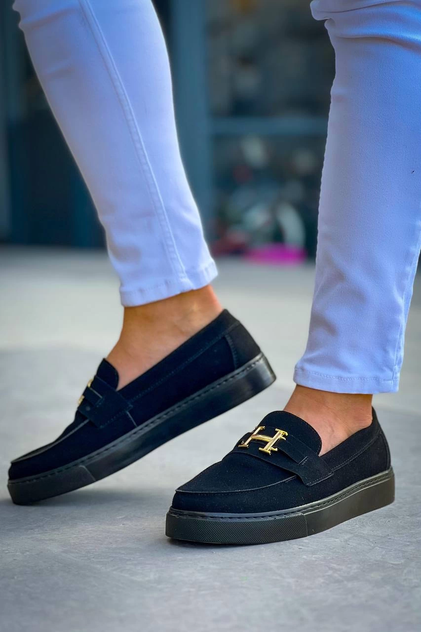 ZRK-027 Bağcıksız Siyah Süet H Günlük Erkek Klasik Ayakkabı