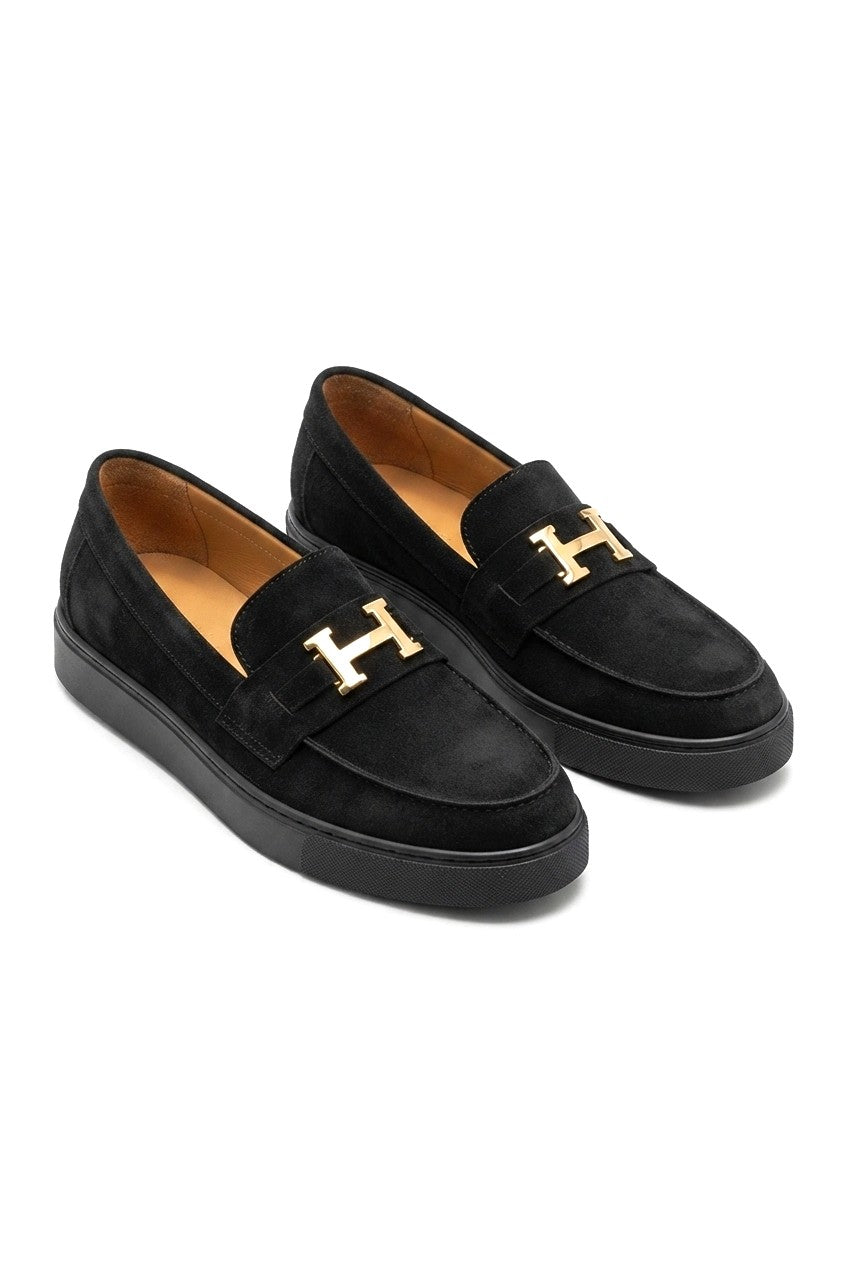 ZRK-X027 Premium Siyah Süet H Tokalı Bağcıksız Erkek Loafer