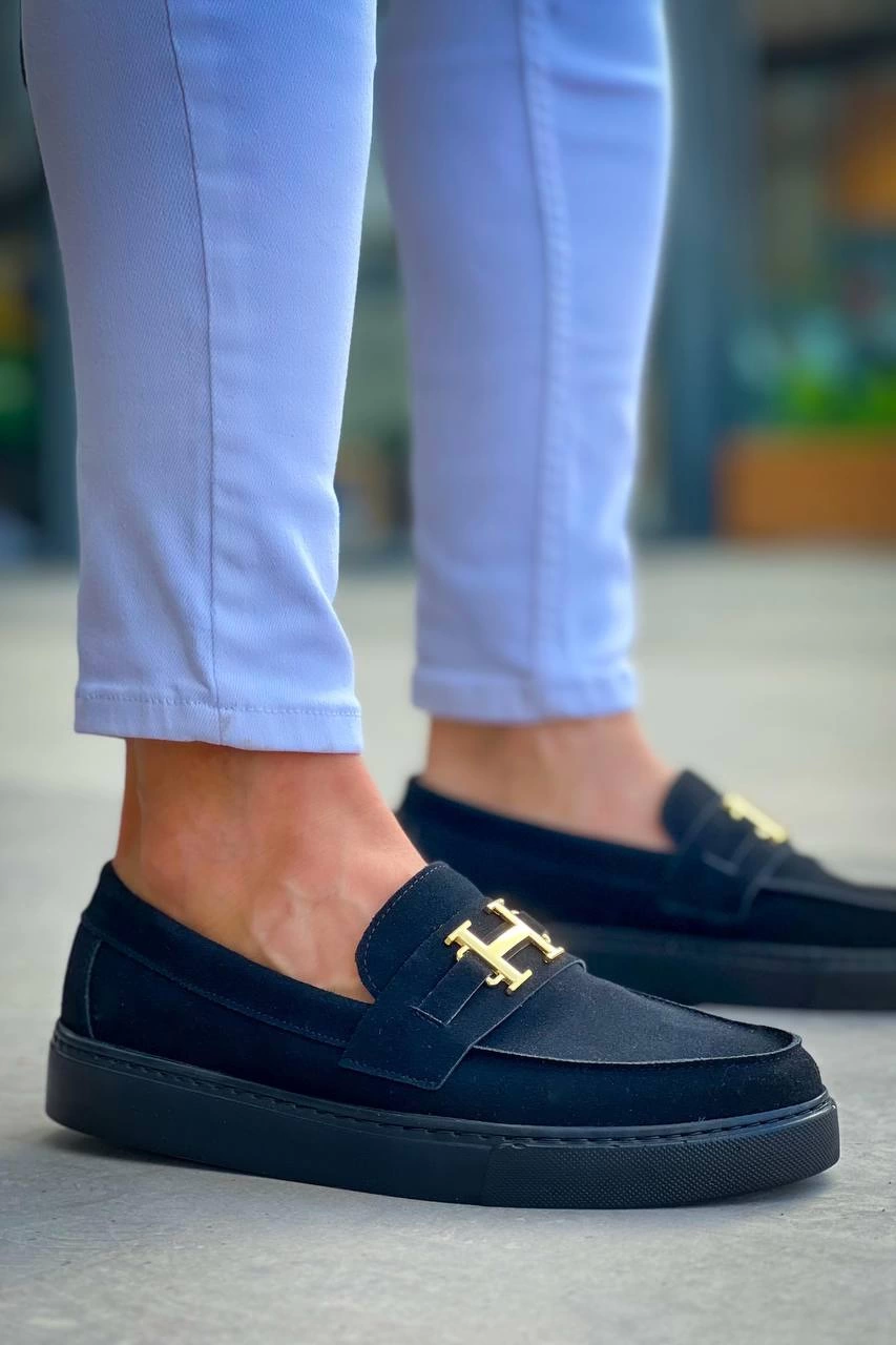 ZRK-027 Bağcıksız Siyah Süet H Günlük Erkek Klasik Ayakkabı