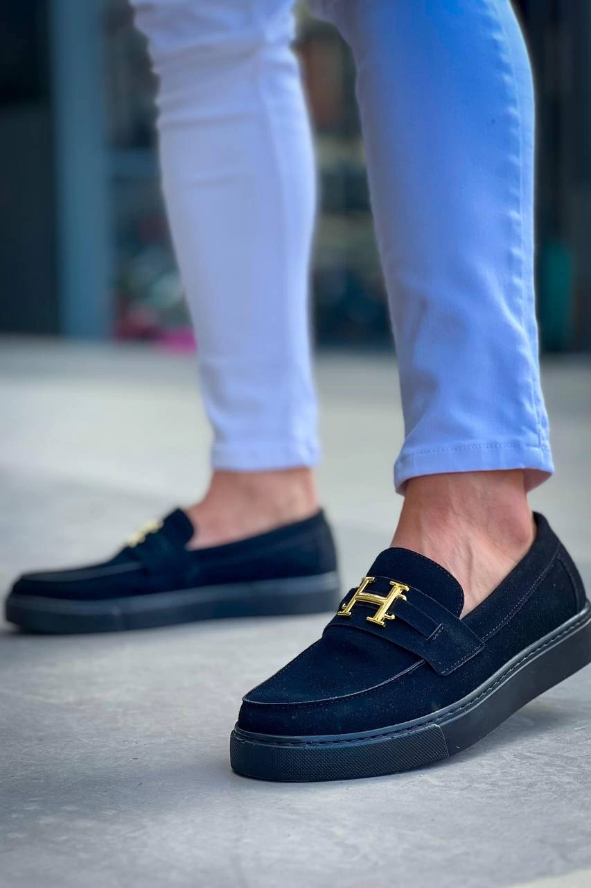 ZRK-027 Bağcıksız Siyah Süet H Günlük Erkek Klasik Ayakkabı