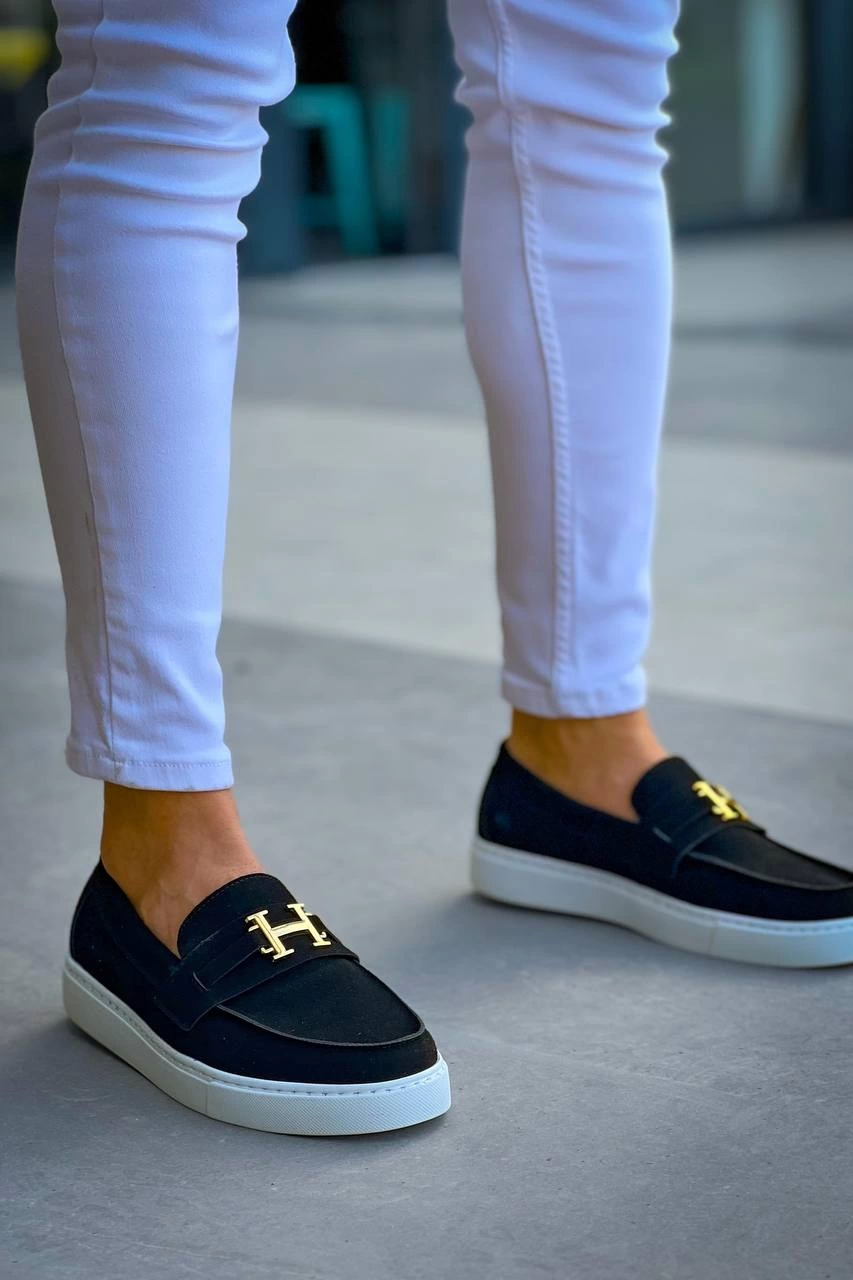 ZRK-027 Bağcıksız Siyah Beyaz Süet H Günlük Erkek Klasik Ayakkabı