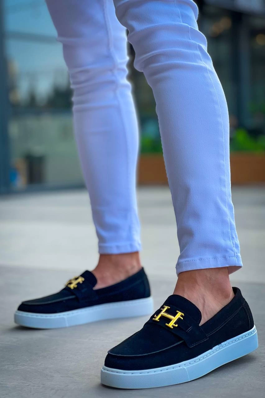 ZRK-027 Bağcıksız Siyah Beyaz Süet H Günlük Erkek Klasik Ayakkabı