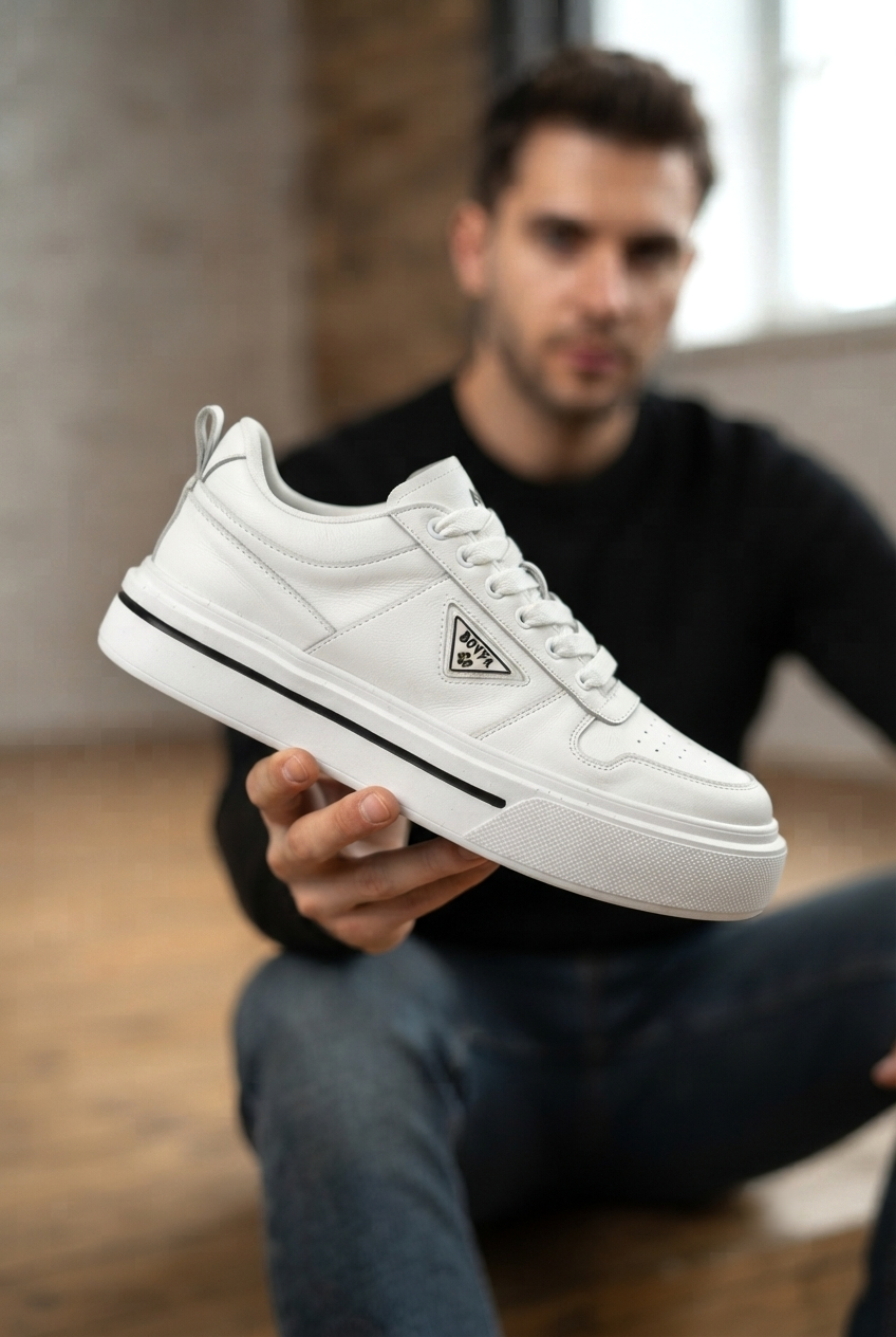 ZRK-04 Yüksek Kaliteli Premium Kalın Taban Beyaz Ortopedik Erkek Sneakers