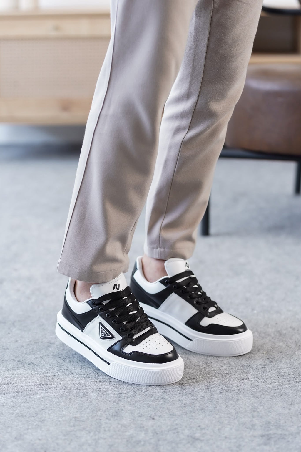 ZRK-04 Yüksek Kaliteli Premium Kalın Taban Beyaz Siyah Ortopedik Erkek Sneakers
